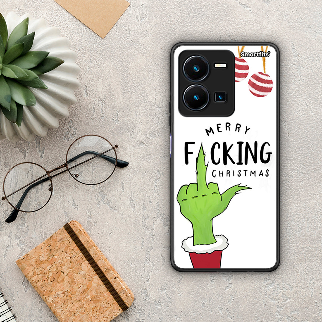 Θήκη Vivo Y35 Merry F Xmas από τη Smartfits με σχέδιο στο πίσω μέρος και μαύρο περίβλημα | Vivo Y35 Merry F Xmas Case with Colorful Back and Black Bezels