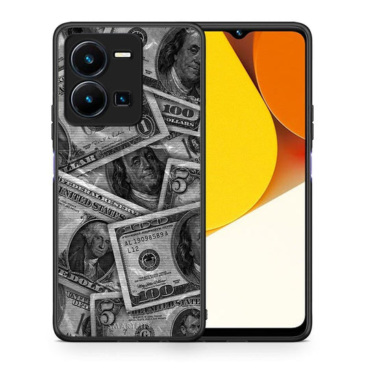 Θήκη Vivo Y35 Money Dollars από τη Smartfits με σχέδιο στο πίσω μέρος και μαύρο περίβλημα | Vivo Y35 Money Dollars Case with Colorful Back and Black Bezels
