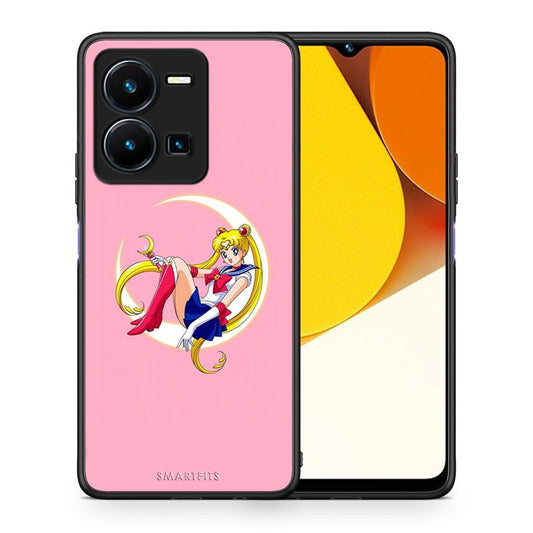 Θήκη Vivo Y35 Moon Girl από τη Smartfits με σχέδιο στο πίσω μέρος και μαύρο περίβλημα | Vivo Y35 Moon Girl Case with Colorful Back and Black Bezels