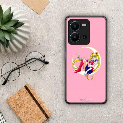 Θήκη Vivo Y35 Moon Girl από τη Smartfits με σχέδιο στο πίσω μέρος και μαύρο περίβλημα | Vivo Y35 Moon Girl Case with Colorful Back and Black Bezels