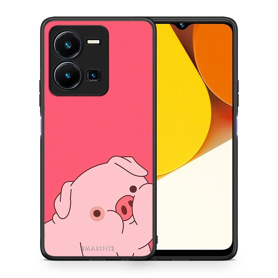 Θήκη Vivo Y35 Pig Love 1 από τη Smartfits με σχέδιο στο πίσω μέρος και μαύρο περίβλημα | Vivo Y35 Pig Love 1 Case with Colorful Back and Black Bezels