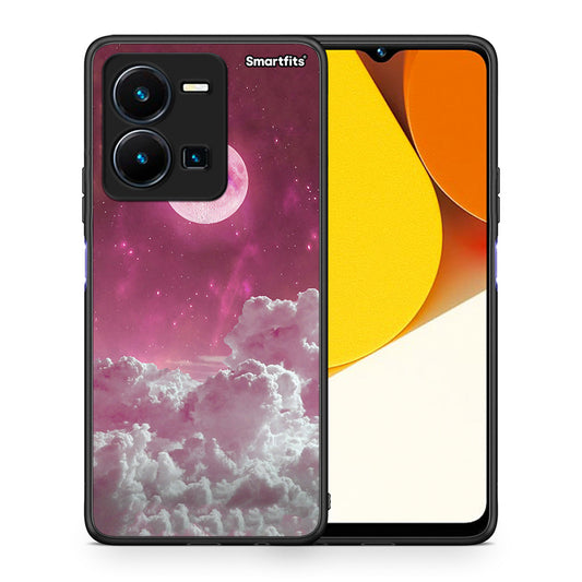 Θήκη Vivo Y35 Pink Moon από τη Smartfits με σχέδιο στο πίσω μέρος και μαύρο περίβλημα | Vivo Y35 Pink Moon Case with Colorful Back and Black Bezels