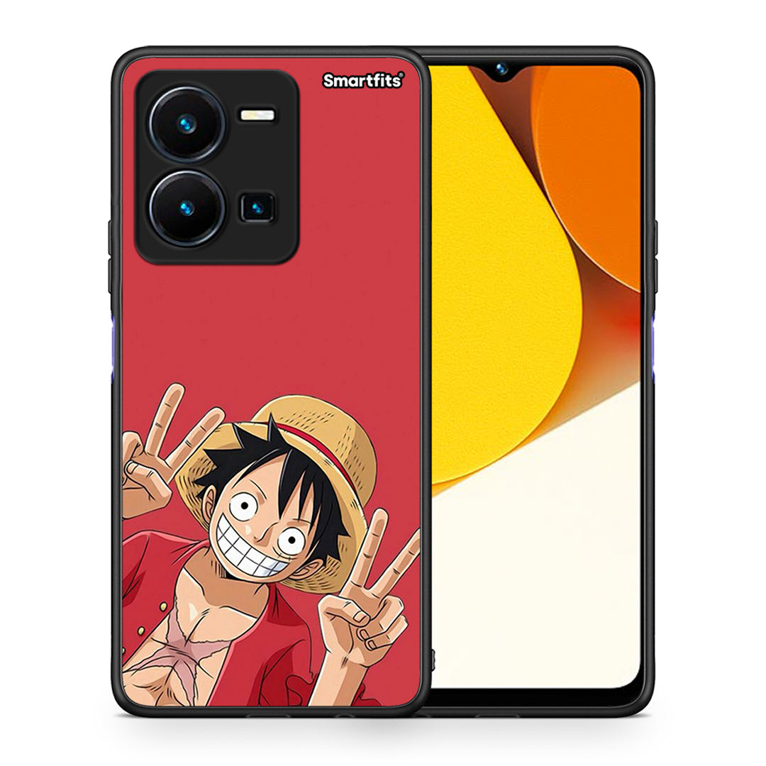 Θήκη Vivo Y35 Pirate Luffy από τη Smartfits με σχέδιο στο πίσω μέρος και μαύρο περίβλημα | Vivo Y35 Pirate Luffy Case with Colorful Back and Black Bezels