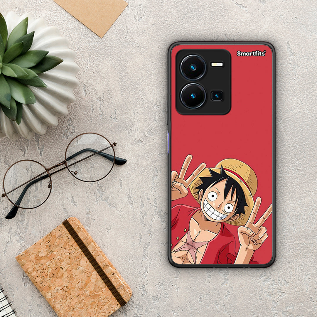 Θήκη Vivo Y35 Pirate Luffy από τη Smartfits με σχέδιο στο πίσω μέρος και μαύρο περίβλημα | Vivo Y35 Pirate Luffy Case with Colorful Back and Black Bezels