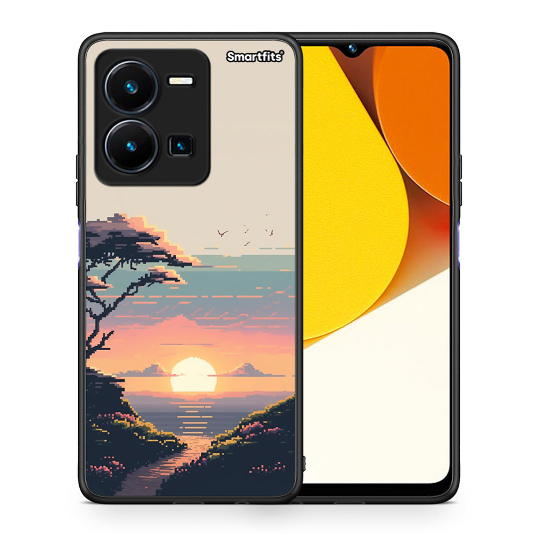 Θήκη Vivo Y35 Pixel Sunset από τη Smartfits με σχέδιο στο πίσω μέρος και μαύρο περίβλημα | Vivo Y35 Pixel Sunset Case with Colorful Back and Black Bezels