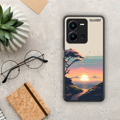 Θήκη Vivo Y35 Pixel Sunset από τη Smartfits με σχέδιο στο πίσω μέρος και μαύρο περίβλημα | Vivo Y35 Pixel Sunset Case with Colorful Back and Black Bezels