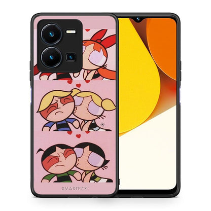 Θήκη Vivo Y35 Puff Love από τη Smartfits με σχέδιο στο πίσω μέρος και μαύρο περίβλημα | Vivo Y35 Puff Love Case with Colorful Back and Black Bezels