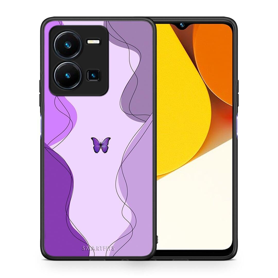 Θήκη Vivo Y35 Purple Mariposa από τη Smartfits με σχέδιο στο πίσω μέρος και μαύρο περίβλημα | Vivo Y35 Purple Mariposa Case with Colorful Back and Black Bezels