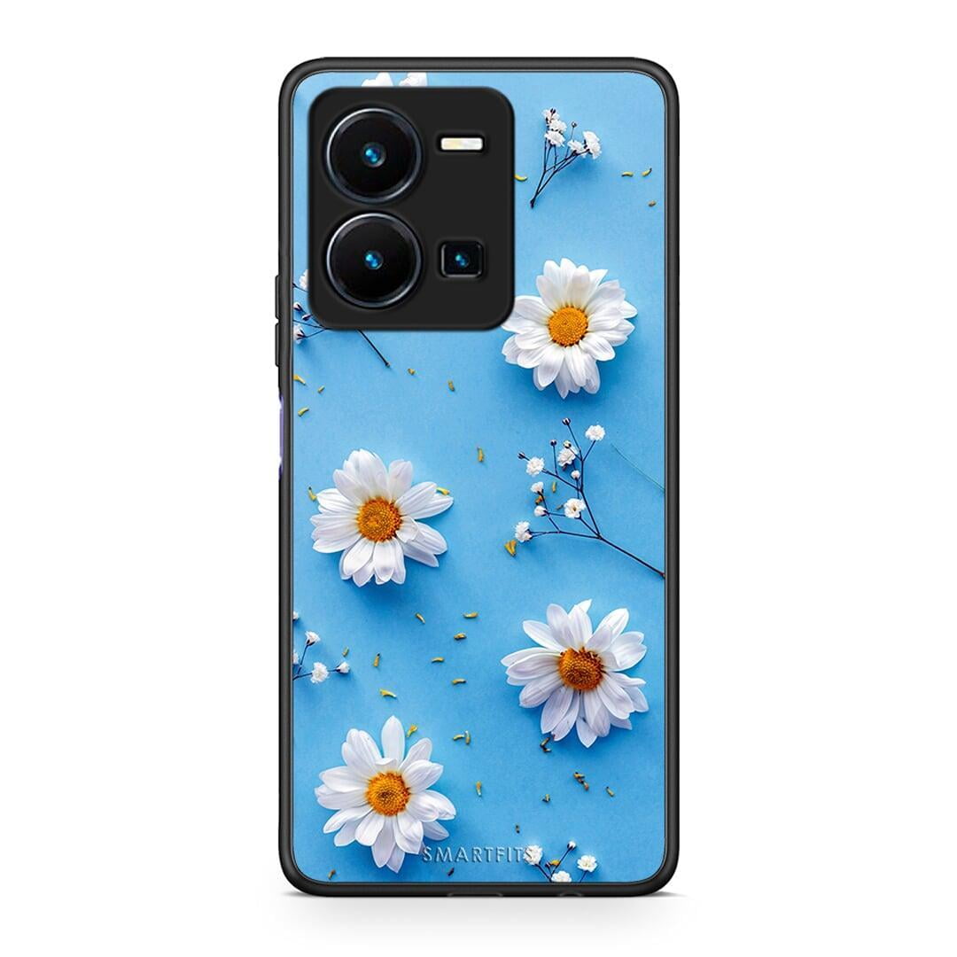 Θήκη Vivo Y35 Real Daisies από τη Smartfits με σχέδιο στο πίσω μέρος και μαύρο περίβλημα | Vivo Y35 Real Daisies Case with Colorful Back and Black Bezels