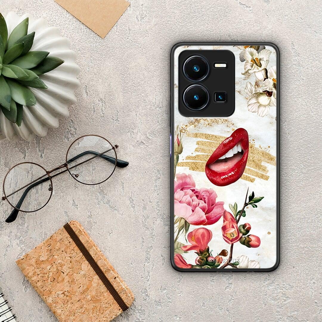 Θήκη Vivo Y35 Red Lips από τη Smartfits με σχέδιο στο πίσω μέρος και μαύρο περίβλημα | Vivo Y35 Red Lips Case with Colorful Back and Black Bezels