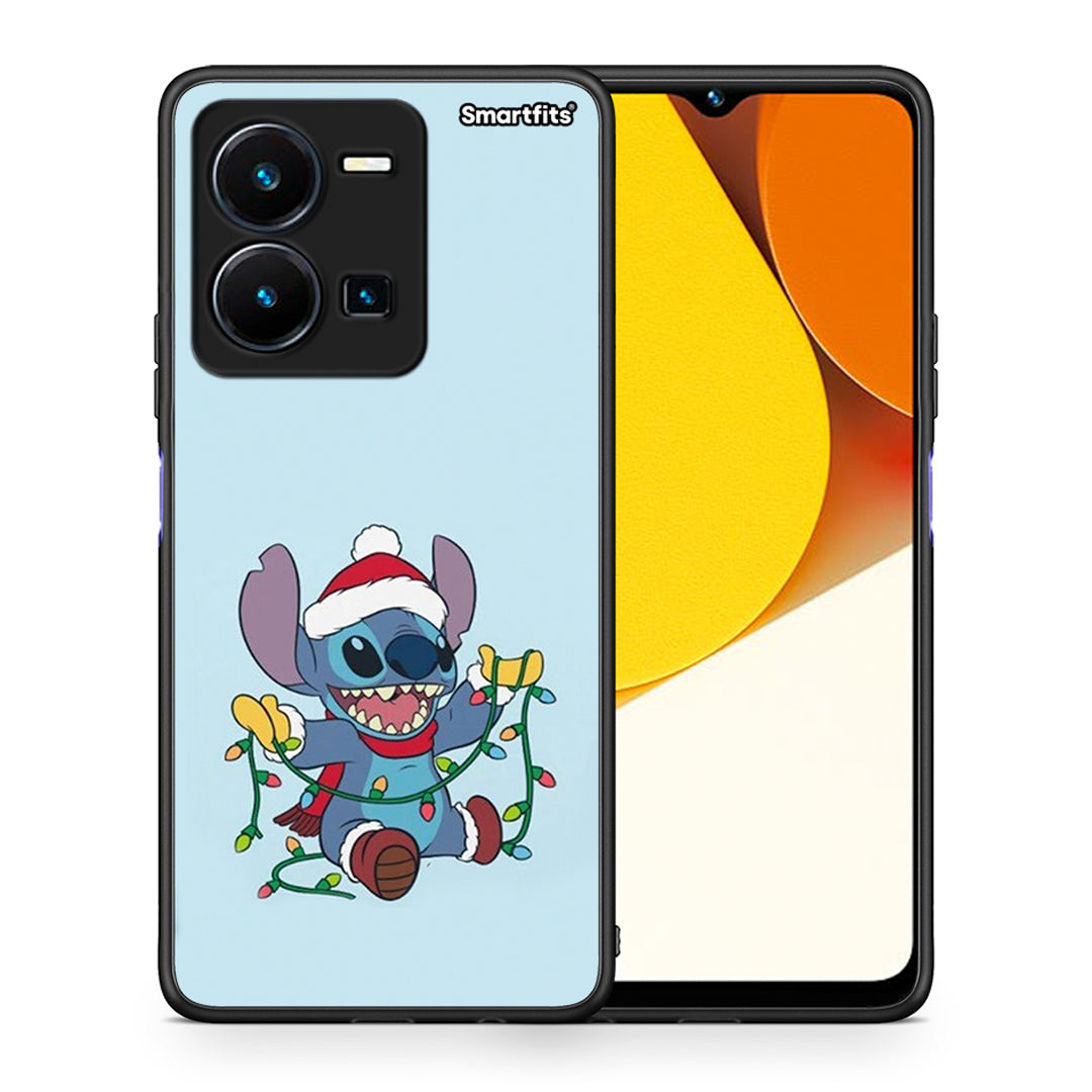 Θήκη Vivo Y35 Santa Stich από τη Smartfits με σχέδιο στο πίσω μέρος και μαύρο περίβλημα | Vivo Y35 Santa Stich Case with Colorful Back and Black Bezels