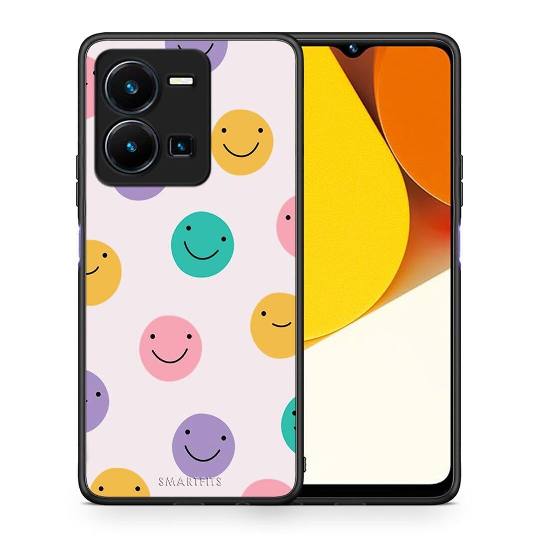 Θήκη Vivo Y35 Smiley Faces από τη Smartfits με σχέδιο στο πίσω μέρος και μαύρο περίβλημα | Vivo Y35 Smiley Faces Case with Colorful Back and Black Bezels