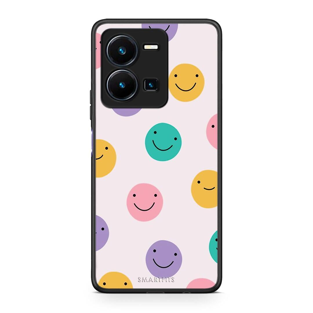 Θήκη Vivo Y35 Smiley Faces από τη Smartfits με σχέδιο στο πίσω μέρος και μαύρο περίβλημα | Vivo Y35 Smiley Faces Case with Colorful Back and Black Bezels