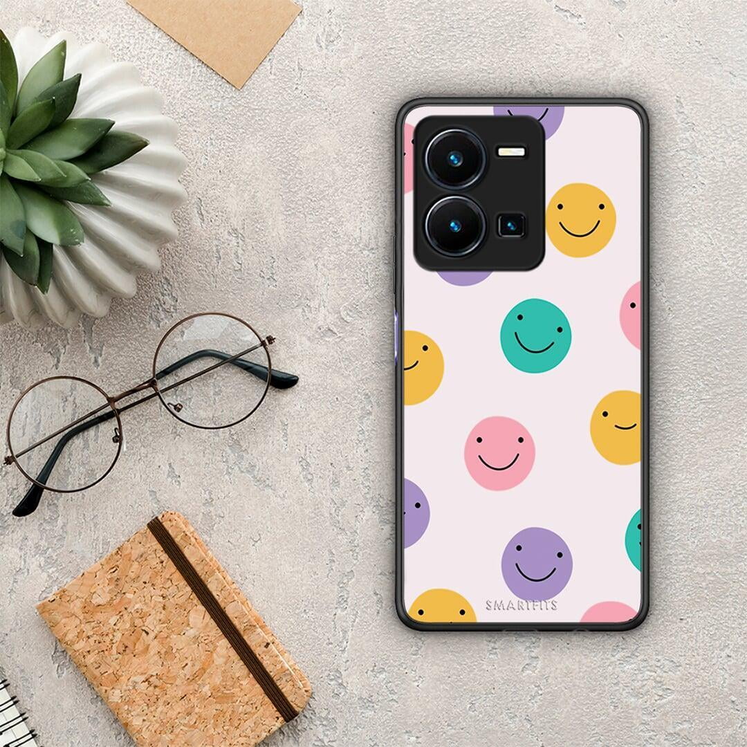 Θήκη Vivo Y35 Smiley Faces από τη Smartfits με σχέδιο στο πίσω μέρος και μαύρο περίβλημα | Vivo Y35 Smiley Faces Case with Colorful Back and Black Bezels