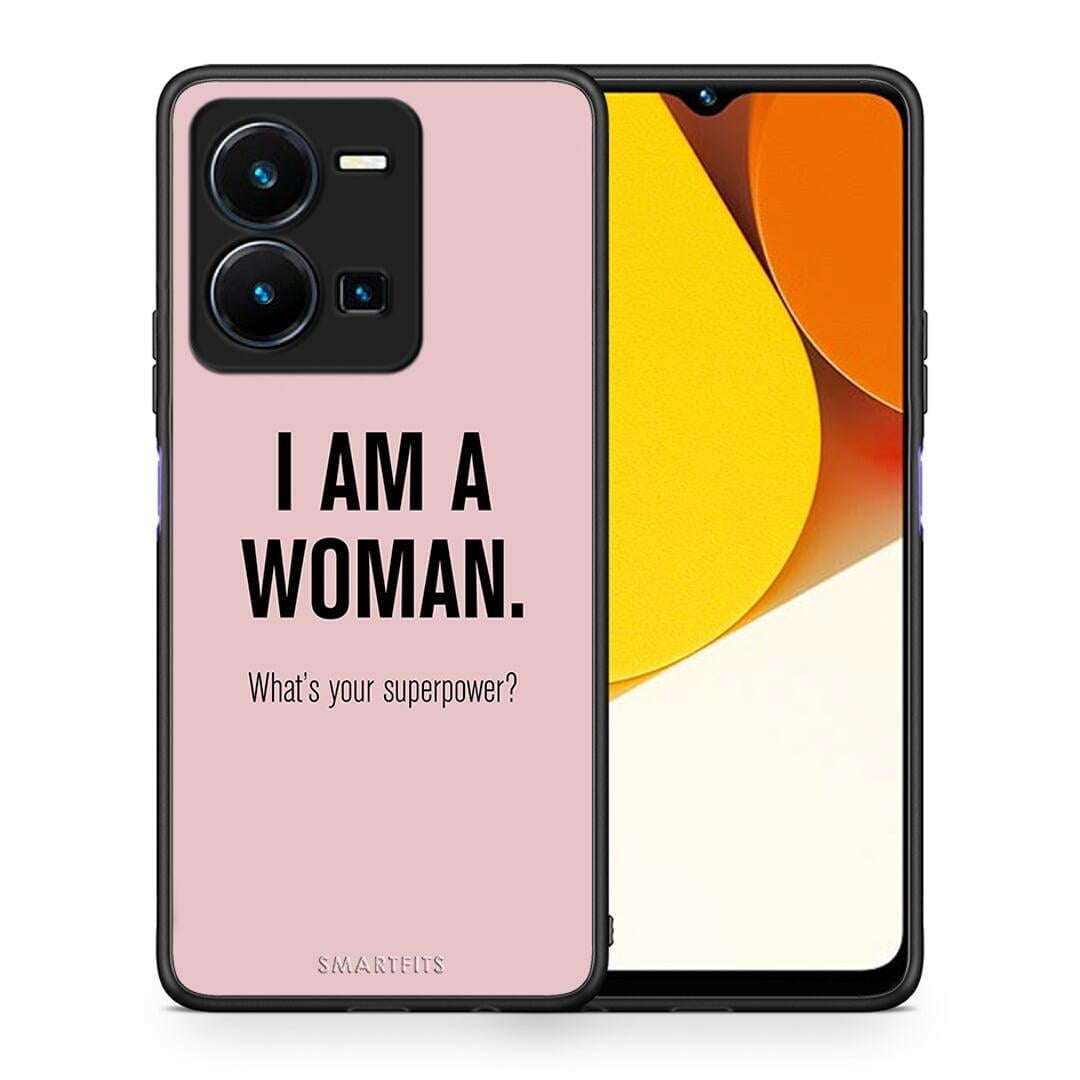 Θήκη Vivo Y35 Superpower Woman από τη Smartfits με σχέδιο στο πίσω μέρος και μαύρο περίβλημα | Vivo Y35 Superpower Woman Case with Colorful Back and Black Bezels