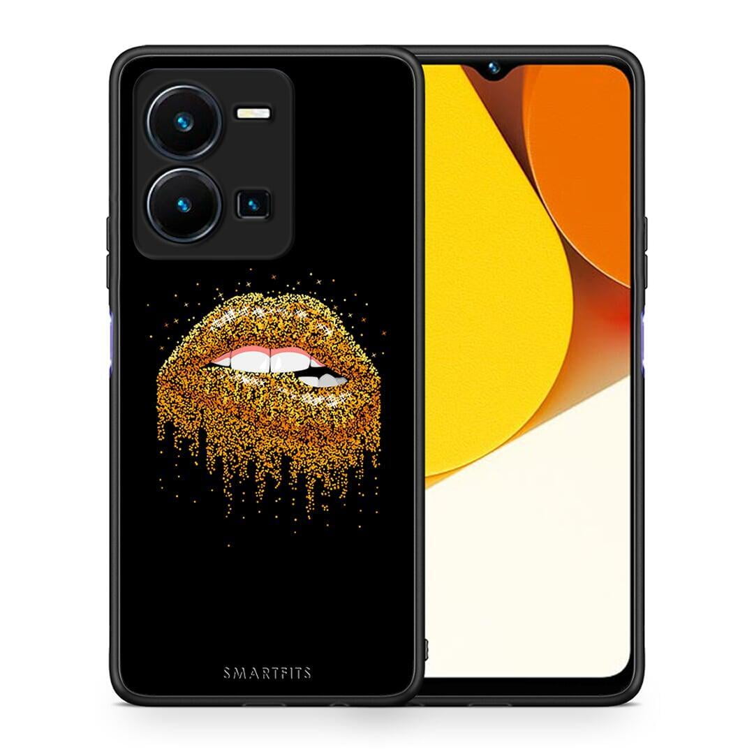 Θήκη Vivo Y35 Valentine Golden από τη Smartfits με σχέδιο στο πίσω μέρος και μαύρο περίβλημα | Vivo Y35 Valentine Golden Case with Colorful Back and Black Bezels