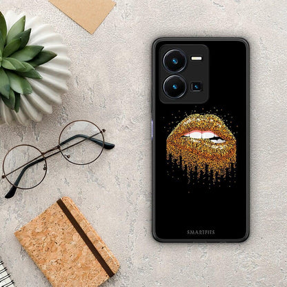 Θήκη Vivo Y35 Valentine Golden από τη Smartfits με σχέδιο στο πίσω μέρος και μαύρο περίβλημα | Vivo Y35 Valentine Golden Case with Colorful Back and Black Bezels