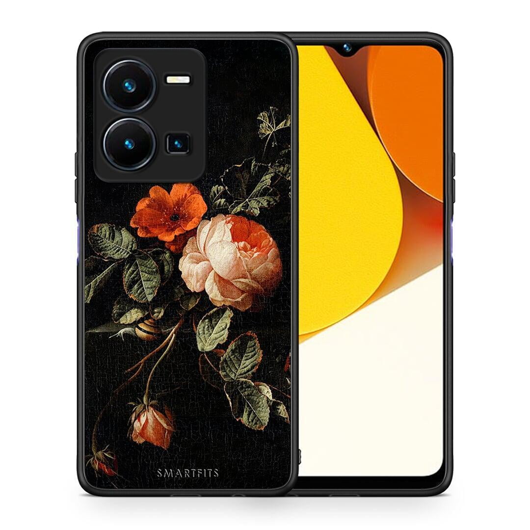 Θήκη Vivo Y35 Vintage Roses από τη Smartfits με σχέδιο στο πίσω μέρος και μαύρο περίβλημα | Vivo Y35 Vintage Roses Case with Colorful Back and Black Bezels