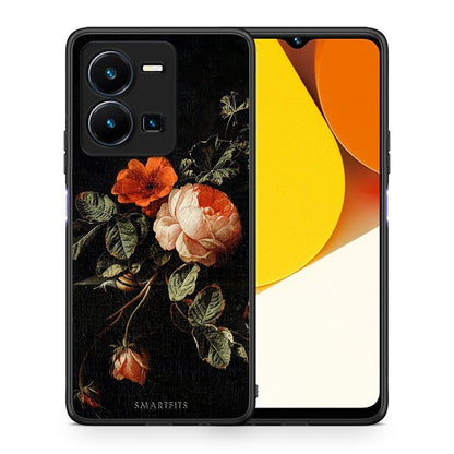 Θήκη Vivo Y35 Vintage Roses από τη Smartfits με σχέδιο στο πίσω μέρος και μαύρο περίβλημα | Vivo Y35 Vintage Roses Case with Colorful Back and Black Bezels