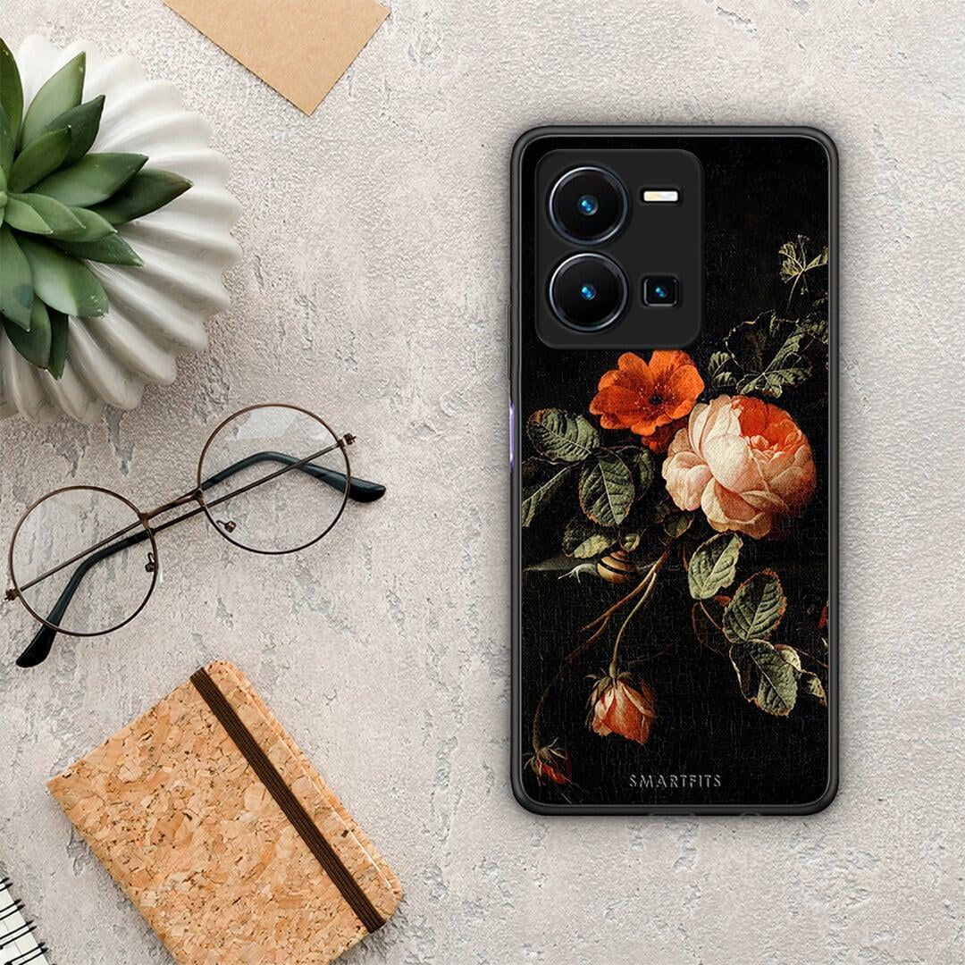 Θήκη Vivo Y35 Vintage Roses από τη Smartfits με σχέδιο στο πίσω μέρος και μαύρο περίβλημα | Vivo Y35 Vintage Roses Case with Colorful Back and Black Bezels