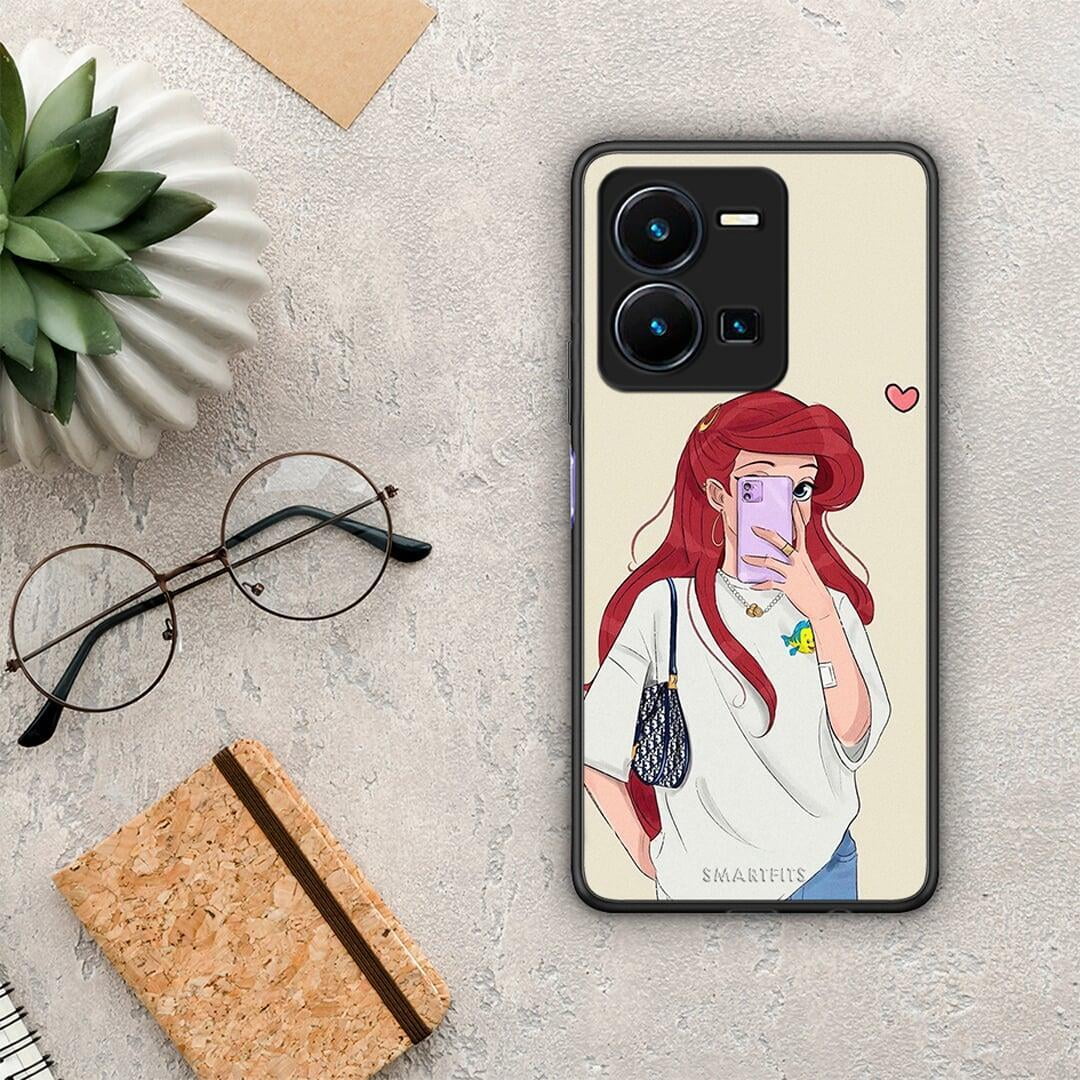 Θήκη Vivo Y35 Walking Mermaid από τη Smartfits με σχέδιο στο πίσω μέρος και μαύρο περίβλημα | Vivo Y35 Walking Mermaid Case with Colorful Back and Black Bezels