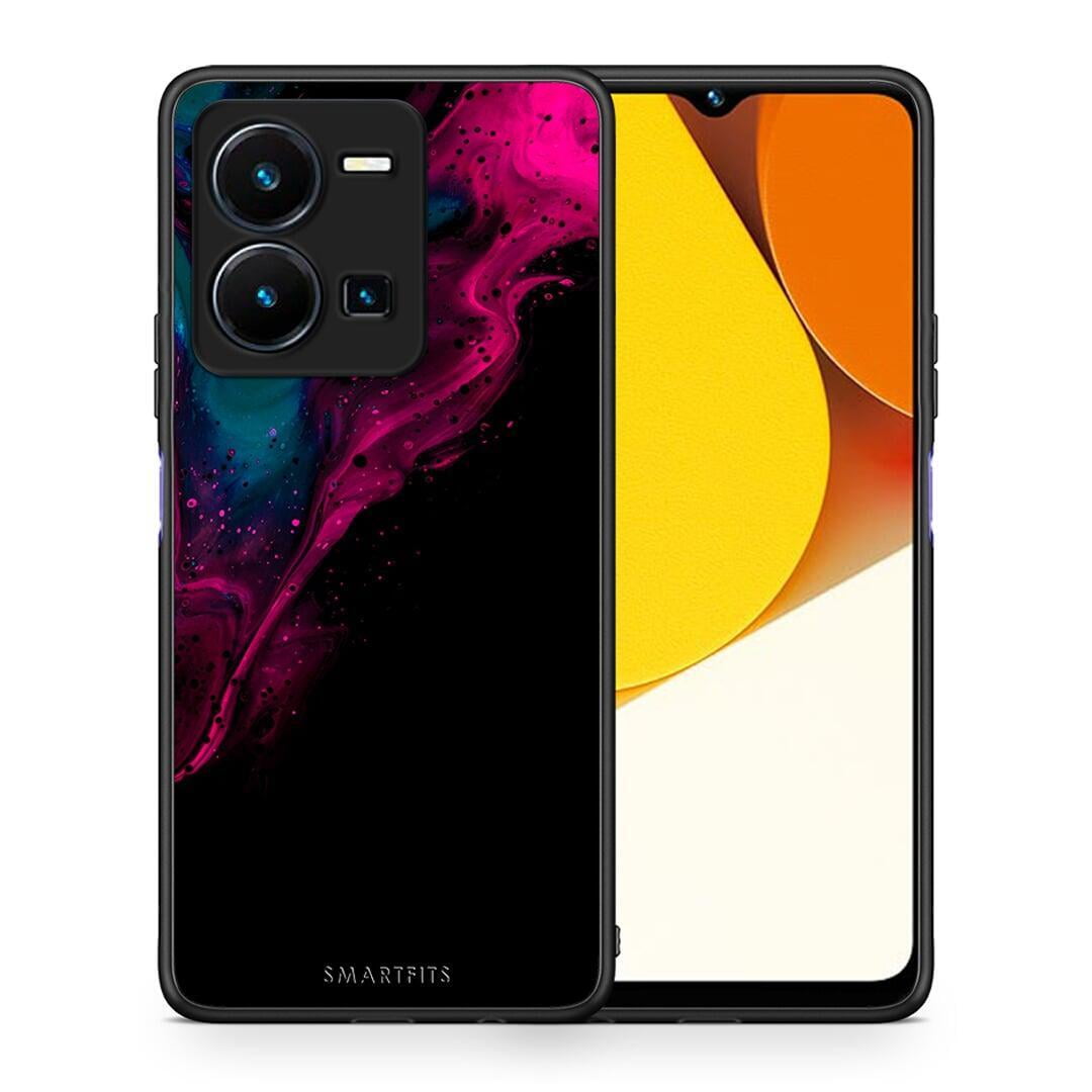 Θήκη Vivo Y35 Watercolor Pink Black από τη Smartfits με σχέδιο στο πίσω μέρος και μαύρο περίβλημα | Vivo Y35 Watercolor Pink Black Case with Colorful Back and Black Bezels