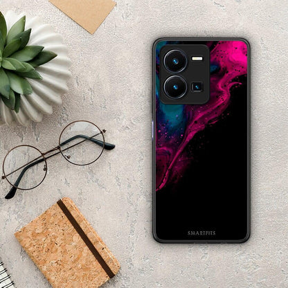 Θήκη Vivo Y35 Watercolor Pink Black από τη Smartfits με σχέδιο στο πίσω μέρος και μαύρο περίβλημα | Vivo Y35 Watercolor Pink Black Case with Colorful Back and Black Bezels