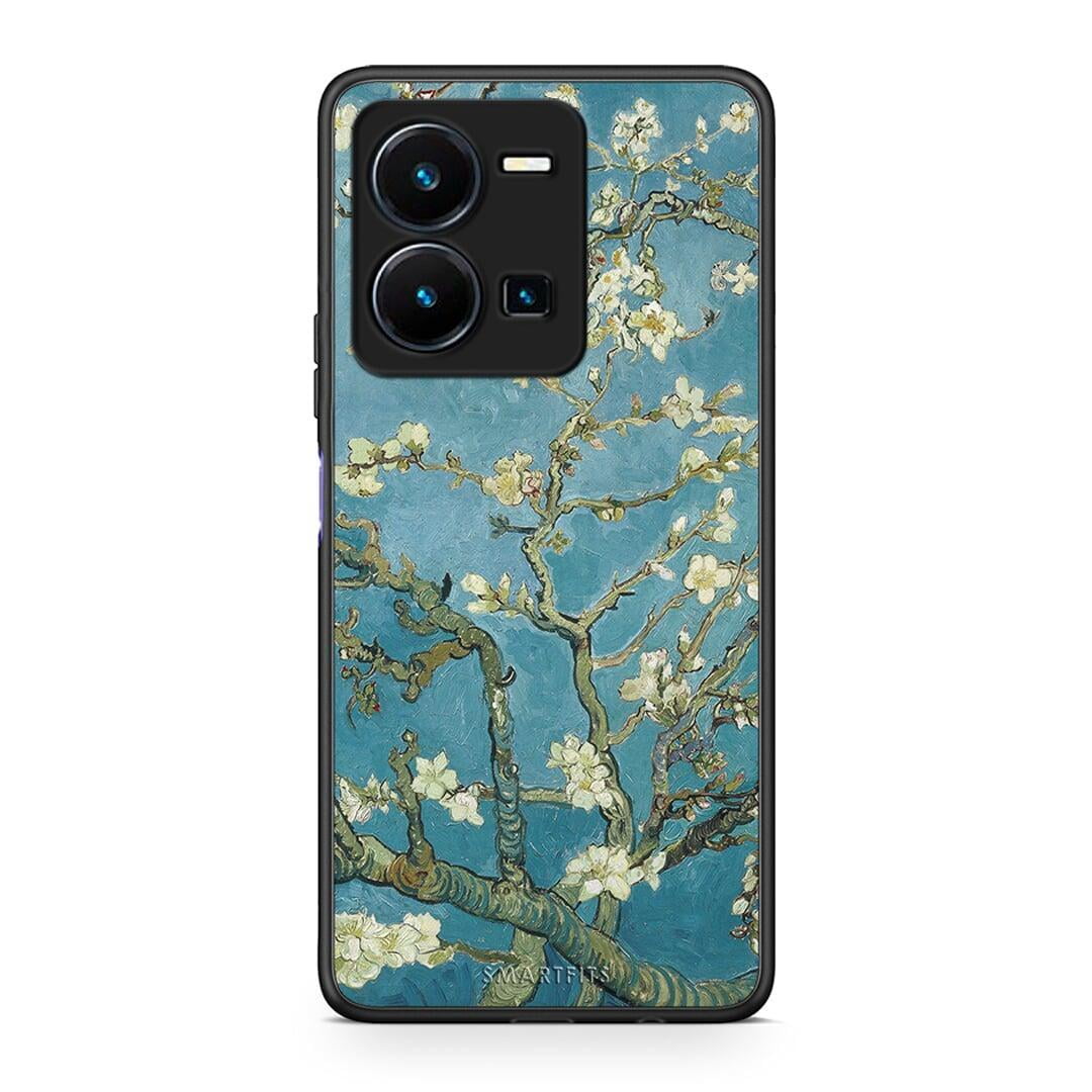 Θήκη Vivo Y35 White Blossoms από τη Smartfits με σχέδιο στο πίσω μέρος και μαύρο περίβλημα | Vivo Y35 White Blossoms Case with Colorful Back and Black Bezels