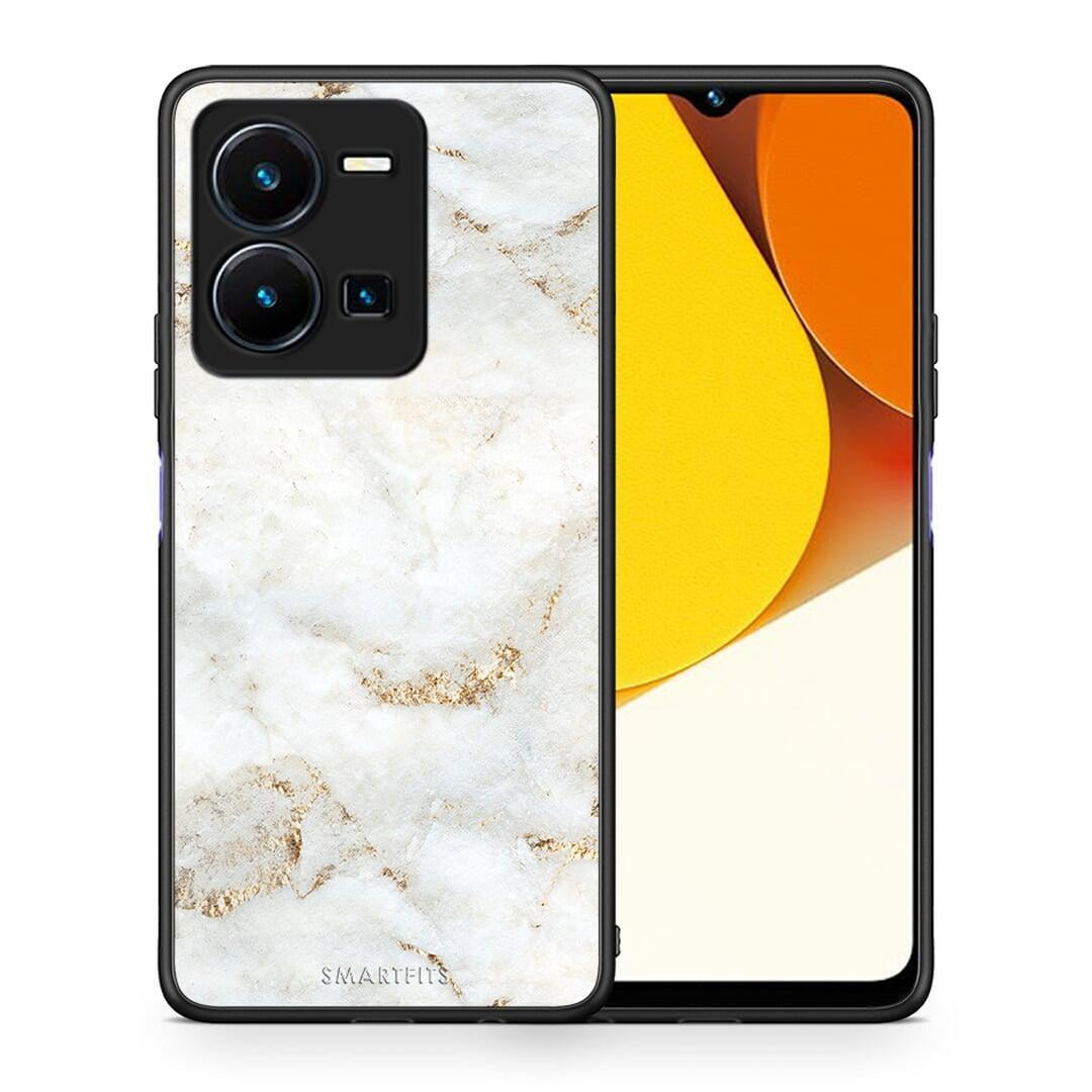 Θήκη Vivo Y35 White Gold Marble από τη Smartfits με σχέδιο στο πίσω μέρος και μαύρο περίβλημα | Vivo Y35 White Gold Marble Case with Colorful Back and Black Bezels