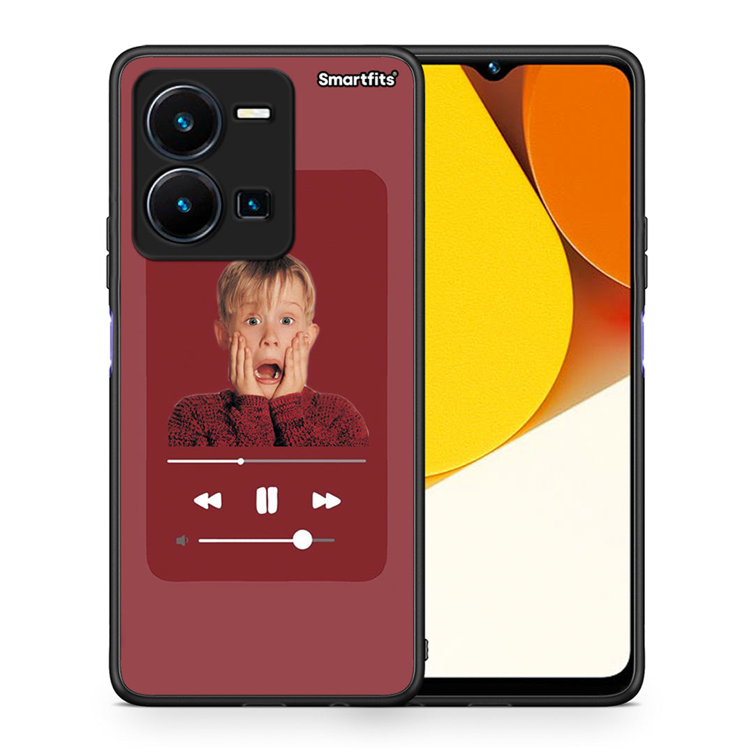 Θήκη Vivo Y35 Xmas Alone Music από τη Smartfits με σχέδιο στο πίσω μέρος και μαύρο περίβλημα | Vivo Y35 Xmas Alone Music Case with Colorful Back and Black Bezels