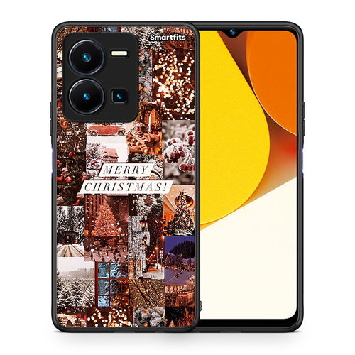 Θήκη Vivo Y35 Xmas Collage από τη Smartfits με σχέδιο στο πίσω μέρος και μαύρο περίβλημα | Vivo Y35 Xmas Collage Case with Colorful Back and Black Bezels
