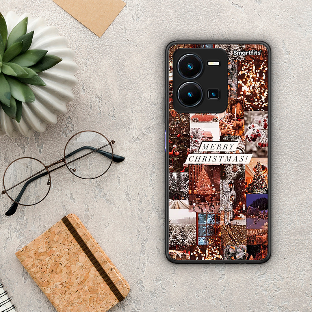 Θήκη Vivo Y35 Xmas Collage από τη Smartfits με σχέδιο στο πίσω μέρος και μαύρο περίβλημα | Vivo Y35 Xmas Collage Case with Colorful Back and Black Bezels
