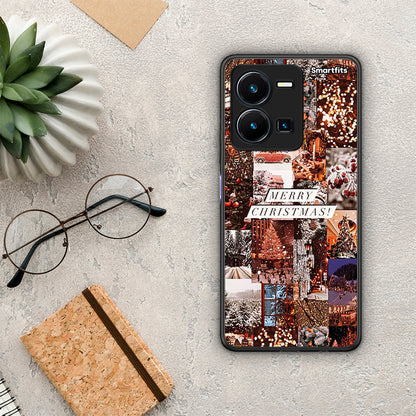 Θήκη Vivo Y35 Xmas Collage από τη Smartfits με σχέδιο στο πίσω μέρος και μαύρο περίβλημα | Vivo Y35 Xmas Collage Case with Colorful Back and Black Bezels