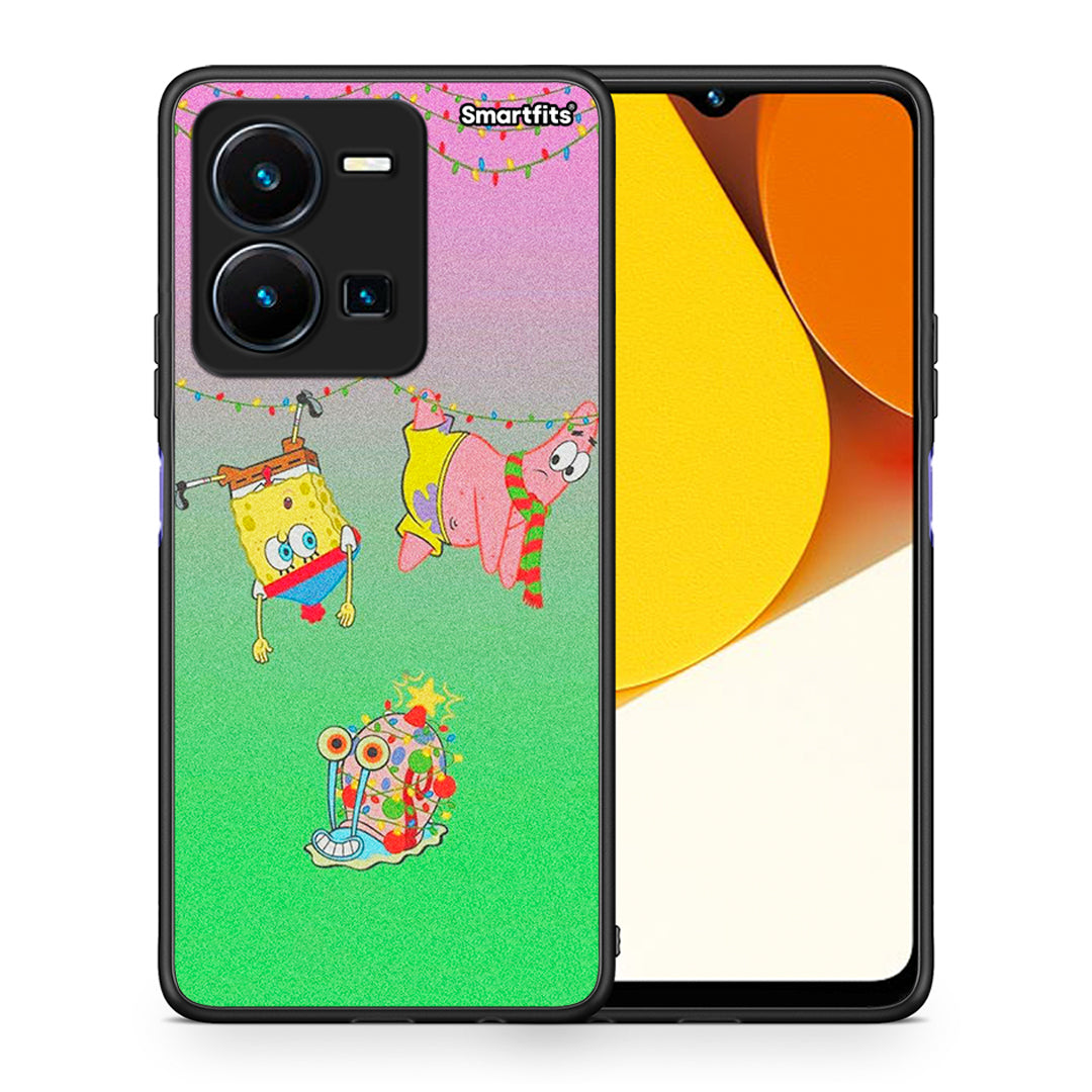 Θήκη Vivo Y35 Xmas Lights από τη Smartfits με σχέδιο στο πίσω μέρος και μαύρο περίβλημα | Vivo Y35 Xmas Lights Case with Colorful Back and Black Bezels