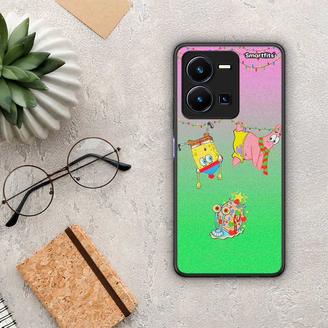 Θήκη Vivo Y35 Xmas Lights από τη Smartfits με σχέδιο στο πίσω μέρος και μαύρο περίβλημα | Vivo Y35 Xmas Lights Case with Colorful Back and Black Bezels