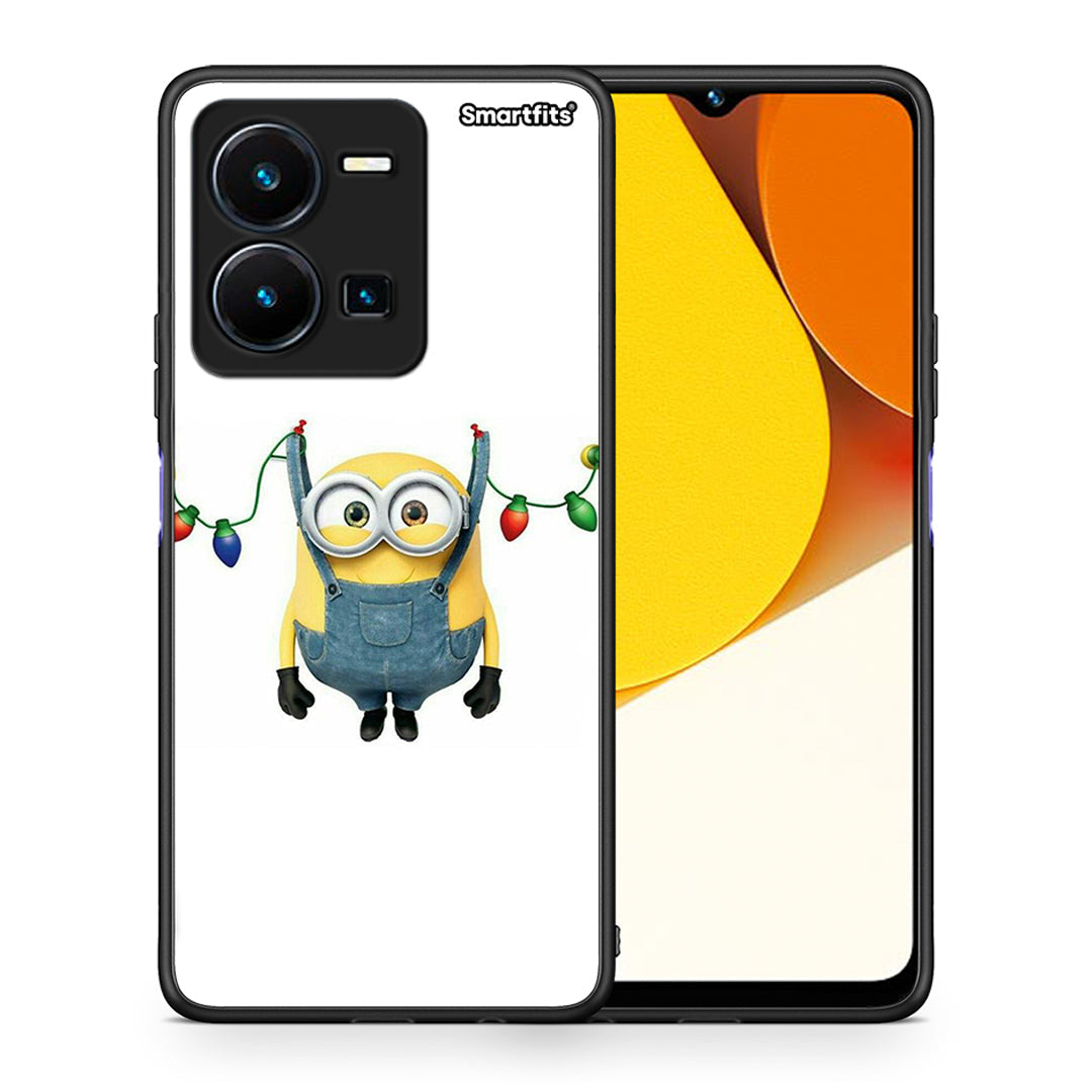 Θήκη Vivo Y35 Xmas Minion Lights από τη Smartfits με σχέδιο στο πίσω μέρος και μαύρο περίβλημα | Vivo Y35 Xmas Minion Lights Case with Colorful Back and Black Bezels