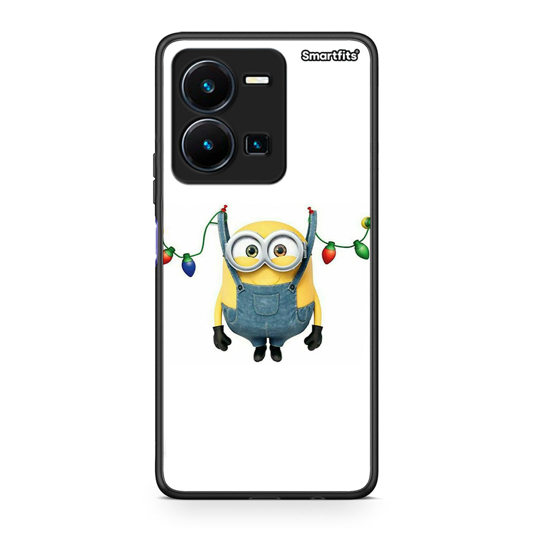 Θήκη Vivo Y35 Xmas Minion Lights από τη Smartfits με σχέδιο στο πίσω μέρος και μαύρο περίβλημα | Vivo Y35 Xmas Minion Lights Case with Colorful Back and Black Bezels
