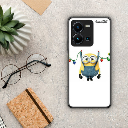 Θήκη Vivo Y35 Xmas Minion Lights από τη Smartfits με σχέδιο στο πίσω μέρος και μαύρο περίβλημα | Vivo Y35 Xmas Minion Lights Case with Colorful Back and Black Bezels