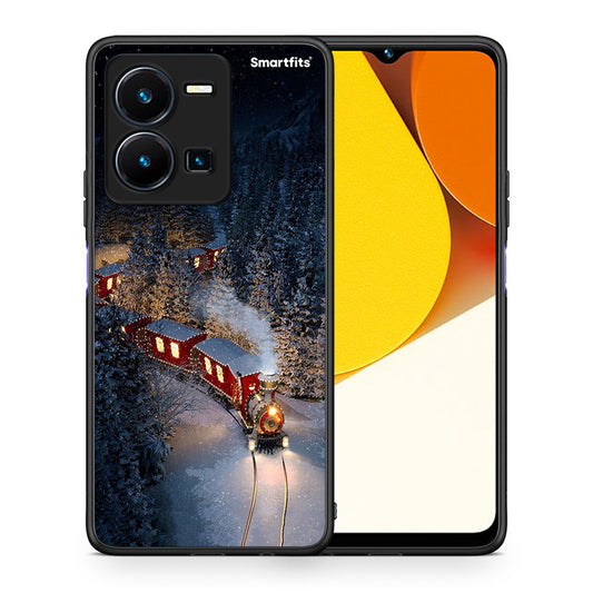 Θήκη Vivo Y35 Xmas Train από τη Smartfits με σχέδιο στο πίσω μέρος και μαύρο περίβλημα | Vivo Y35 Xmas Train Case with Colorful Back and Black Bezels
