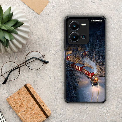 Θήκη Vivo Y35 Xmas Train από τη Smartfits με σχέδιο στο πίσω μέρος και μαύρο περίβλημα | Vivo Y35 Xmas Train Case with Colorful Back and Black Bezels
