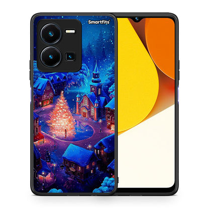 Θήκη Vivo Y35 Xmas Village από τη Smartfits με σχέδιο στο πίσω μέρος και μαύρο περίβλημα | Vivo Y35 Xmas Village Case with Colorful Back and Black Bezels
