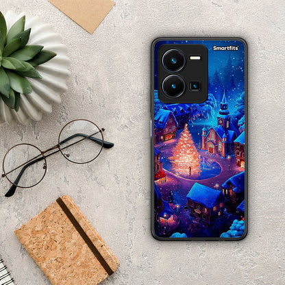 Θήκη Vivo Y35 Xmas Village από τη Smartfits με σχέδιο στο πίσω μέρος και μαύρο περίβλημα | Vivo Y35 Xmas Village Case with Colorful Back and Black Bezels