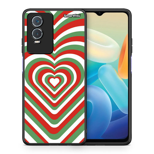 Θήκη Vivo Y76 5G / Y76s / Y74s Christmas Hearts από τη Smartfits με σχέδιο στο πίσω μέρος και μαύρο περίβλημα | Vivo Y76 5G / Y76s / Y74s Christmas Hearts case with colorful back and black bezels