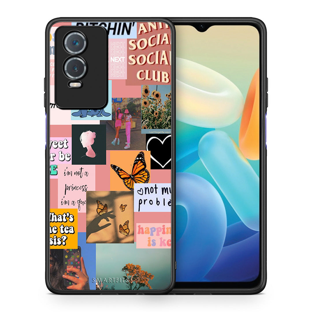 Θήκη Αγίου Βαλεντίνου Vivo Y76 5G / Y76s / Y74s Collage Bitchin από τη Smartfits με σχέδιο στο πίσω μέρος και μαύρο περίβλημα | Vivo Y76 5G / Y76s / Y74s Collage Bitchin case with colorful back and black bezels