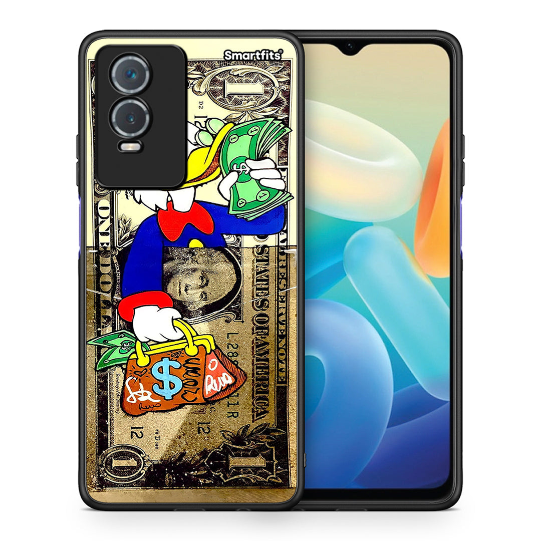 Θήκη Vivo Y76 5G / Y76s / Y74s Duck Money από τη Smartfits με σχέδιο στο πίσω μέρος και μαύρο περίβλημα | Vivo Y76 5G / Y76s / Y74s Duck Money case with colorful back and black bezels