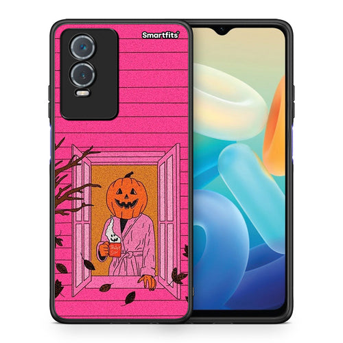 Θήκη Vivo Y76 5G / Y76s / Y74s Halloween Pumpkin Lady από τη Smartfits με σχέδιο στο πίσω μέρος και μαύρο περίβλημα | Vivo Y76 5G / Y76s / Y74s Halloween Pumpkin Lady case with colorful back and black bezels
