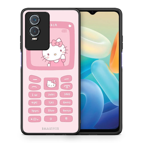 Θήκη Αγίου Βαλεντίνου Vivo Y76 5G / Y76s / Y74s Hello Kitten από τη Smartfits με σχέδιο στο πίσω μέρος και μαύρο περίβλημα | Vivo Y76 5G / Y76s / Y74s Hello Kitten case with colorful back and black bezels