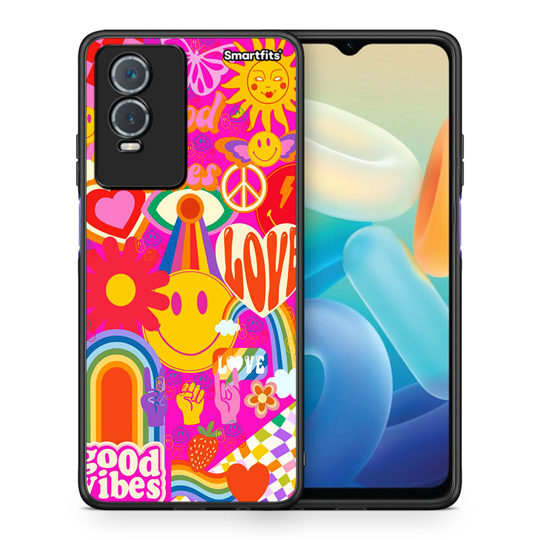 Θήκη Vivo Y76 5G / Y76s / Y74s Hippie Love από τη Smartfits με σχέδιο στο πίσω μέρος και μαύρο περίβλημα | Vivo Y76 5G / Y76s / Y74s Hippie Love case with colorful back and black bezels