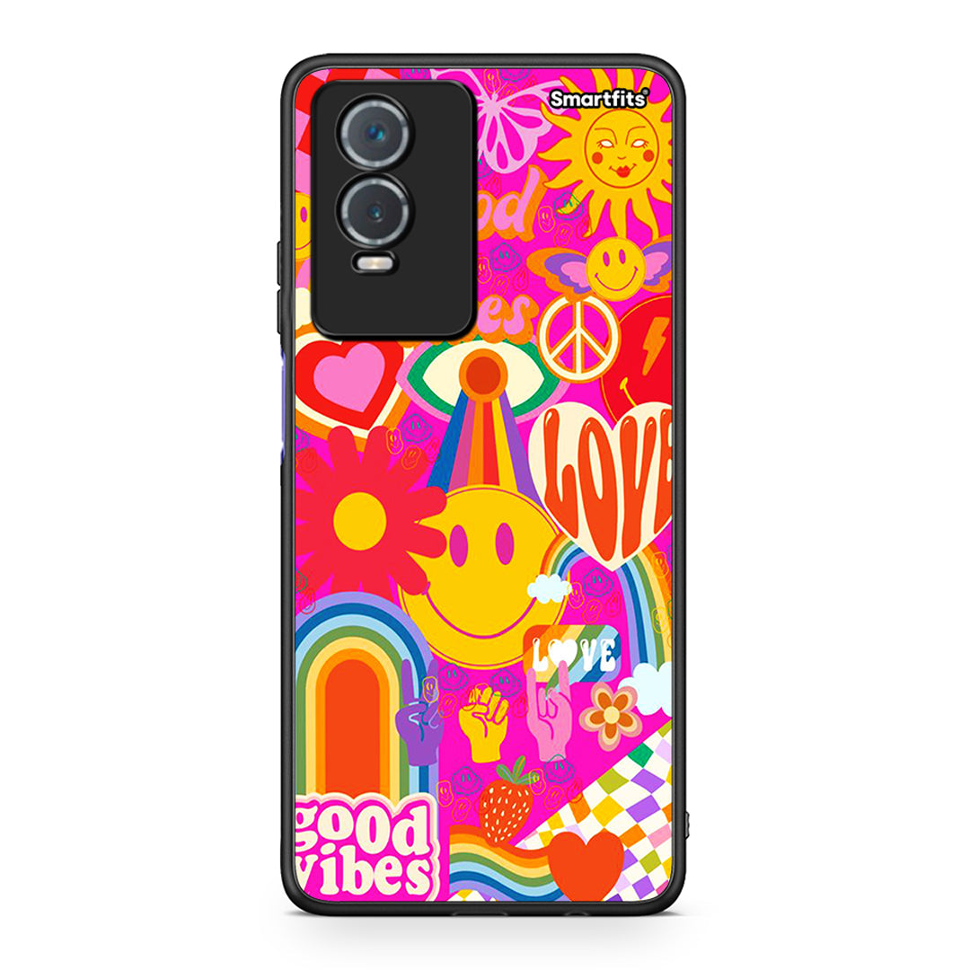 Vivo Y76 5G / Y76s / Y74s Hippie Love θήκη από τη Smartfits με σχέδιο στο πίσω μέρος και μαύρο περίβλημα | Smartphone case with colorful back and black bezels by Smartfits
