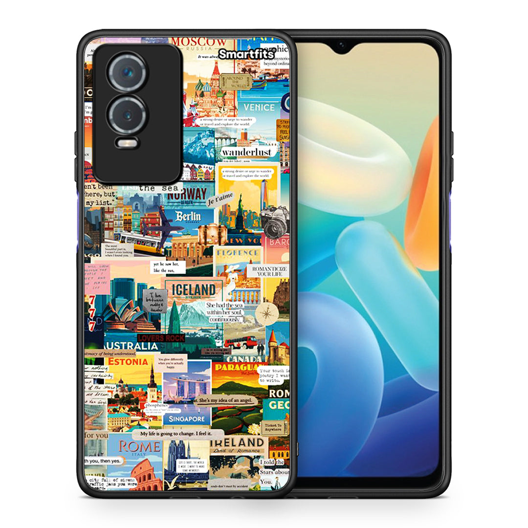 Θήκη Vivo Y76 5G / Y76s / Y74s Live To Travel από τη Smartfits με σχέδιο στο πίσω μέρος και μαύρο περίβλημα | Vivo Y76 5G / Y76s / Y74s Live To Travel case with colorful back and black bezels
